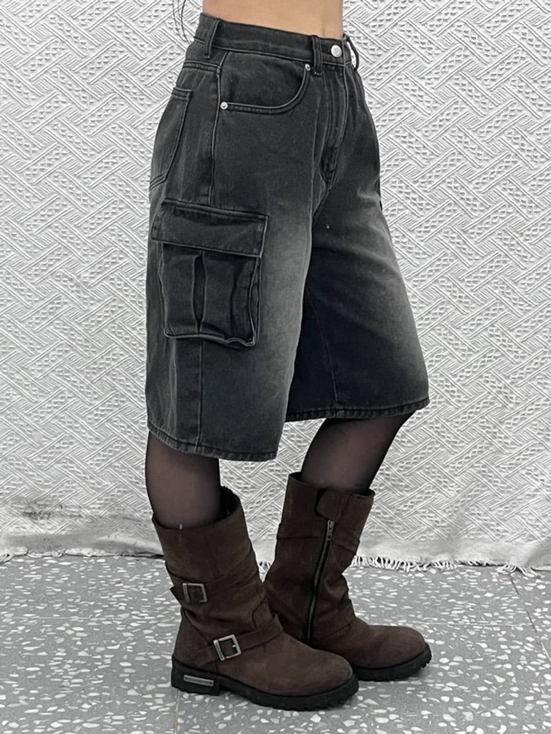 어반드레스 빈티지 캐주얼 스트릿 흑청 데님 카고 반바지 S C11007 상품이미지2