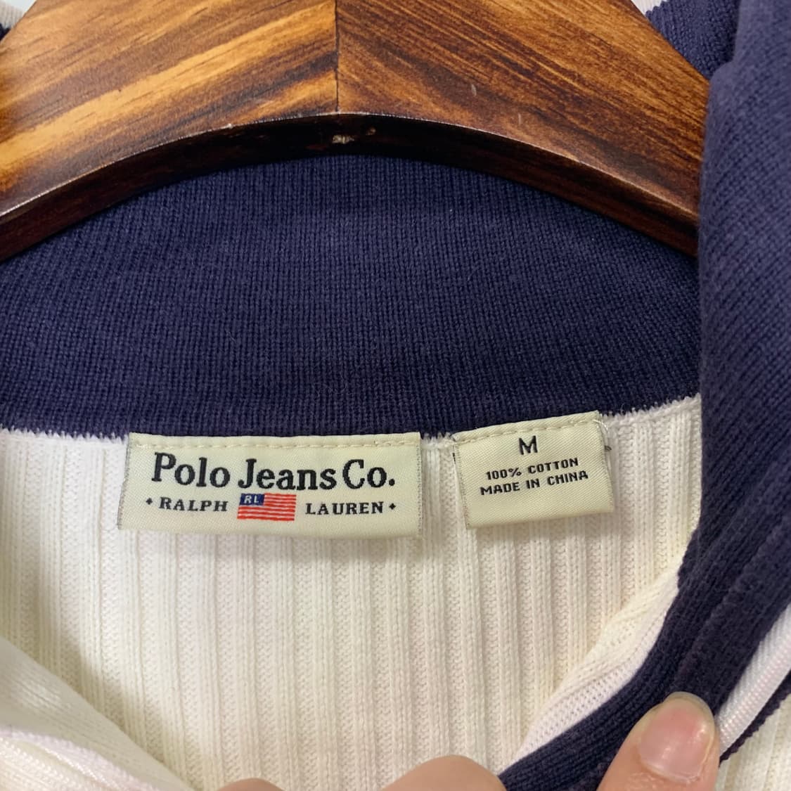 폴로 진스 성조기 화이트 골지 반집업 니트 상품이미지5