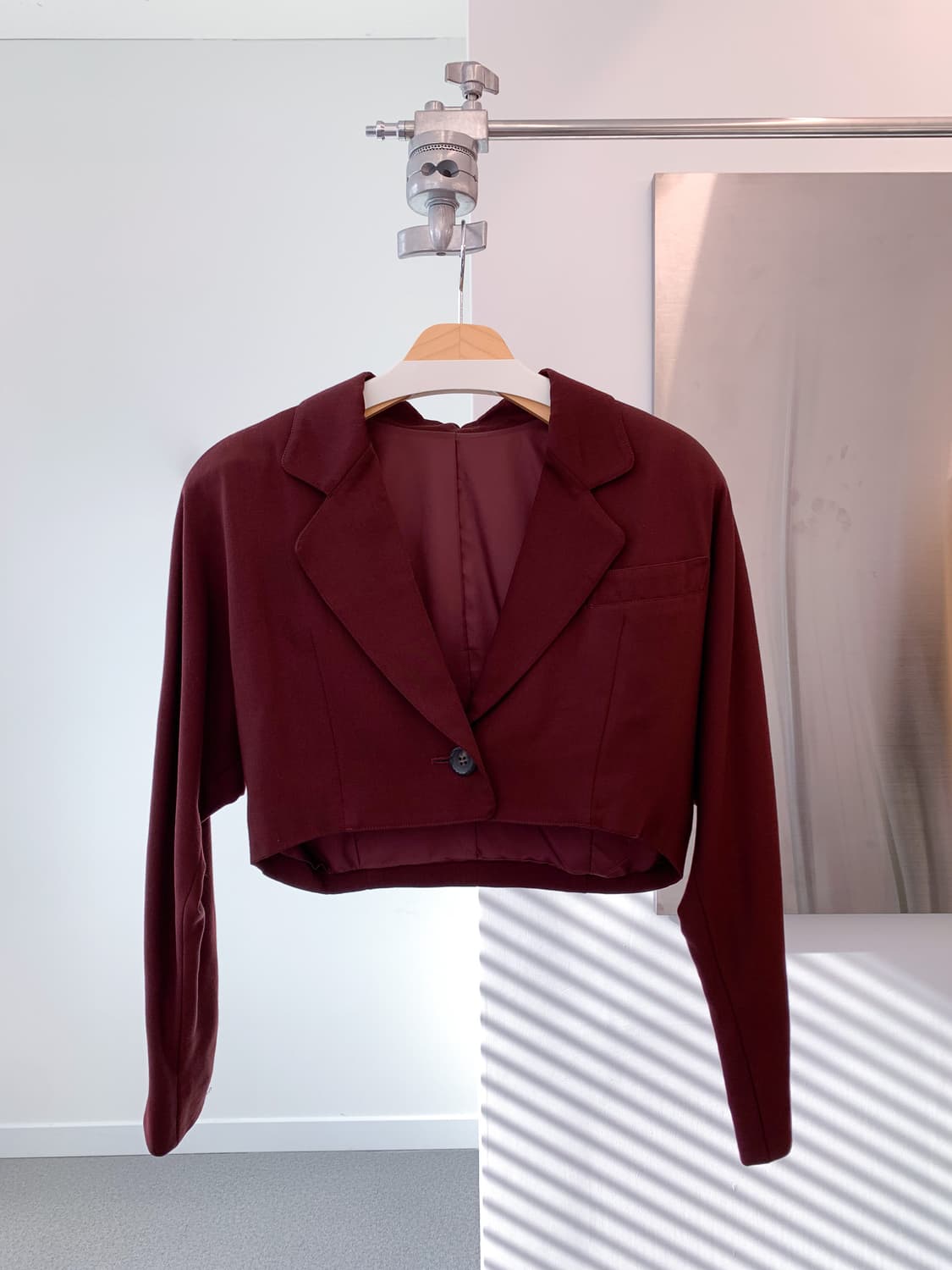 JPN 버건디 울 100% 크롭 블레이저 95-100 상품이미지4