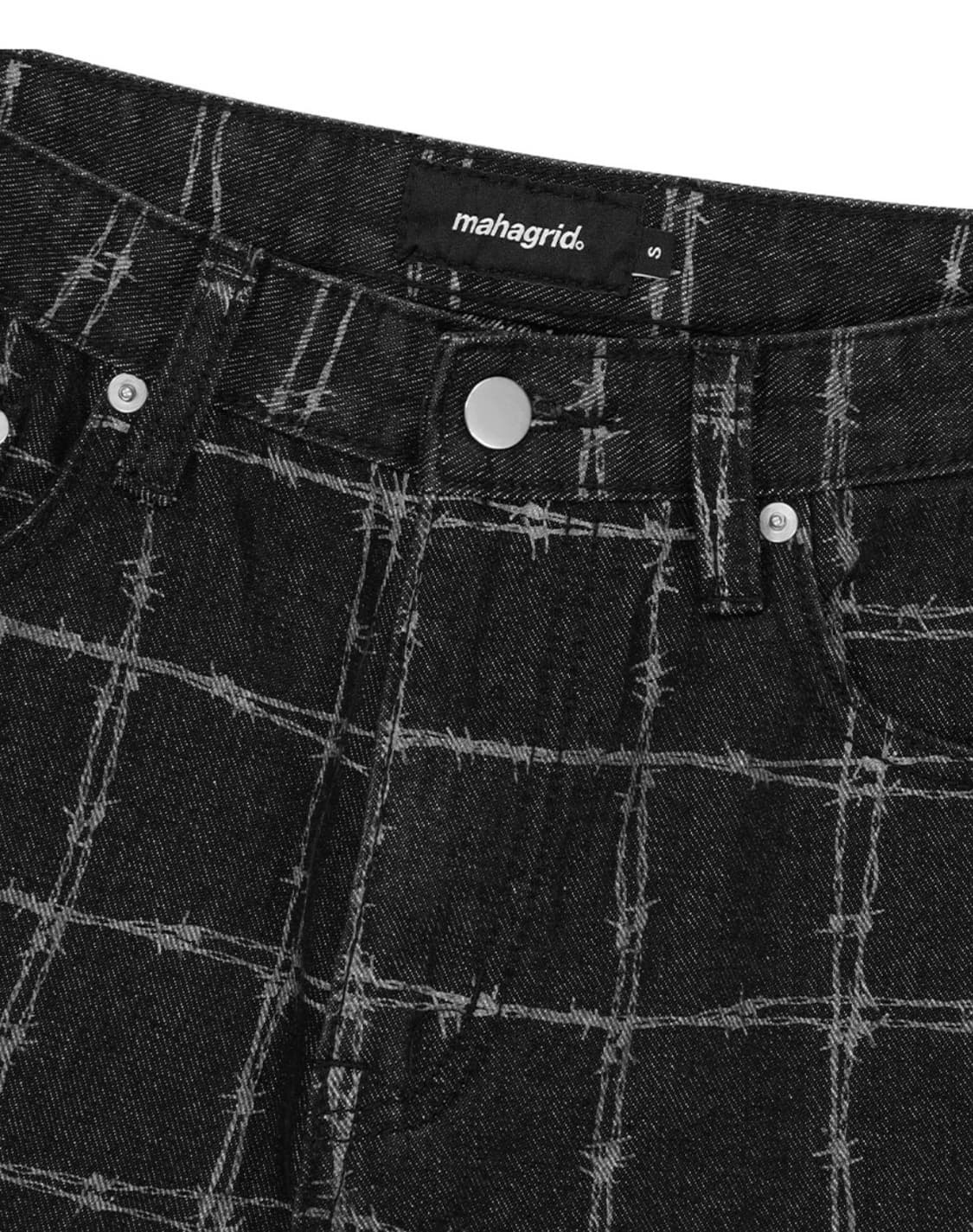 마하그리드 체인와이어 프린팅 데님팬츠 블랙 L 체크패턴 상품이미지3