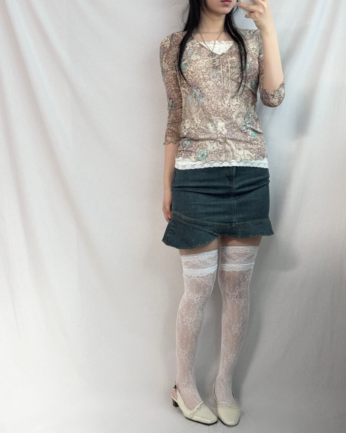 케티 셔링 리본 넥 페이즐리 패턴 블라우스 상품이미지6