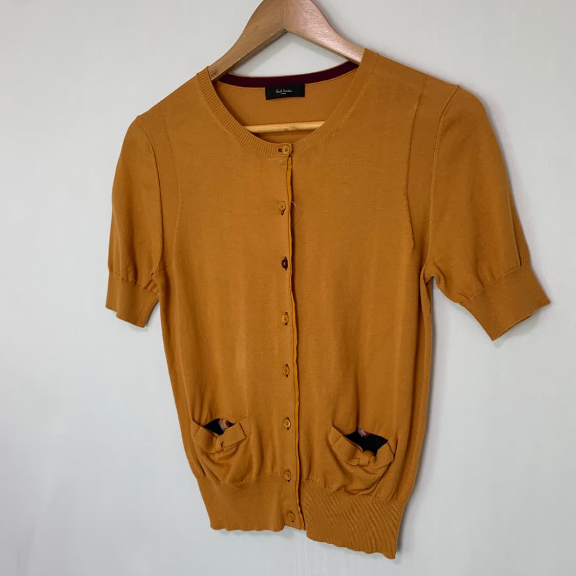 폴스미스 슬림 세미크롭 반팔 니트 가디건 오렌지브라운 빈티지 상품이미지2