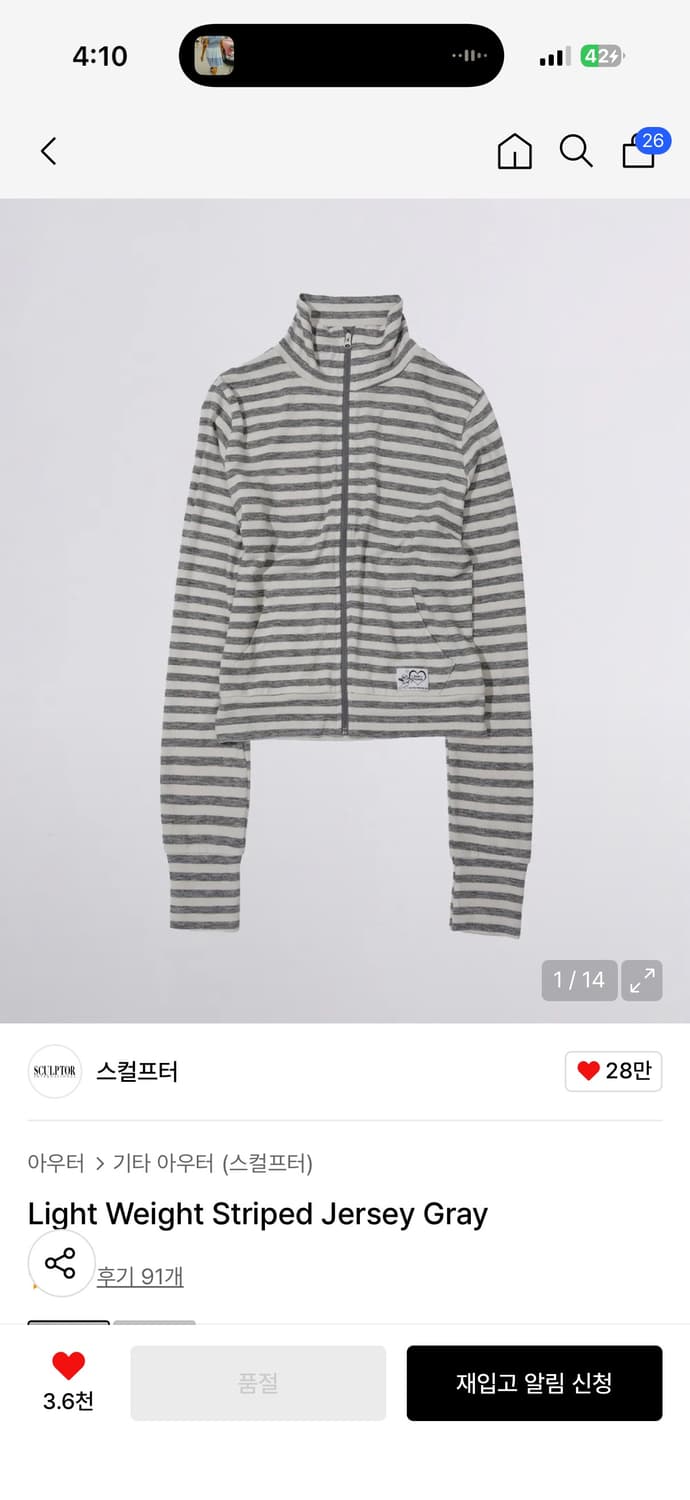 스컬프터 Light Weight Striped Jersey Gray 상품이미지1