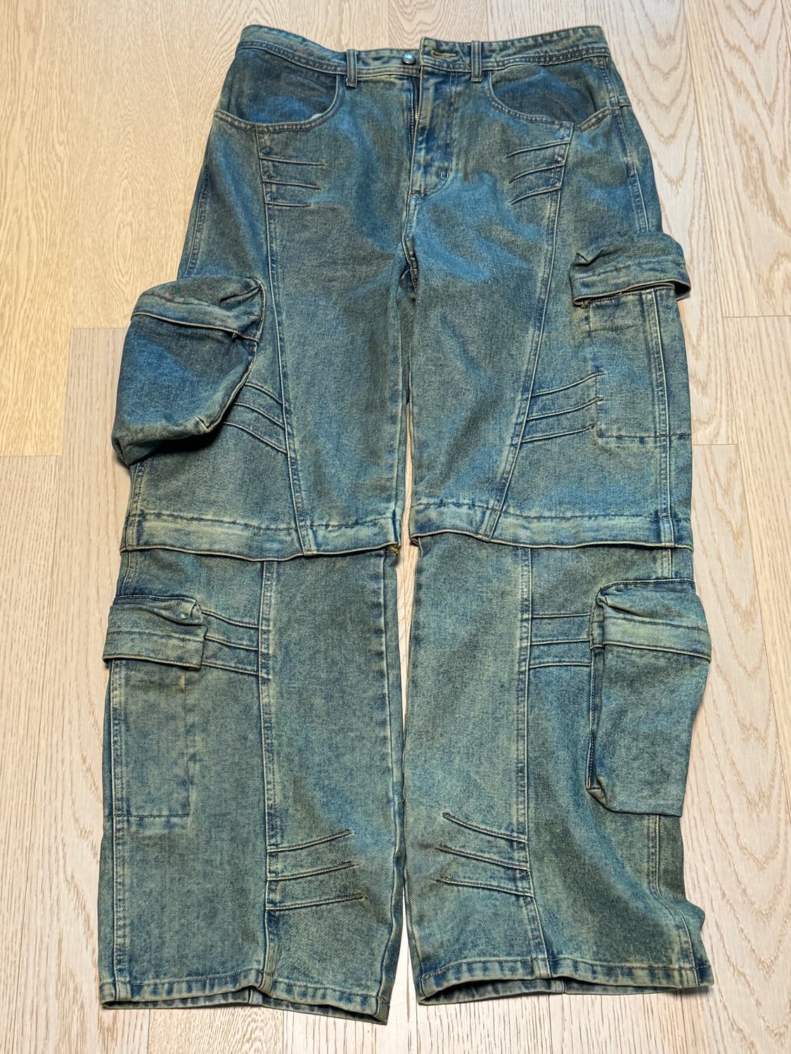 [30] 앤더슨벨 카고 코티드 와이드 레그 진 아미 그린 상품이미지2