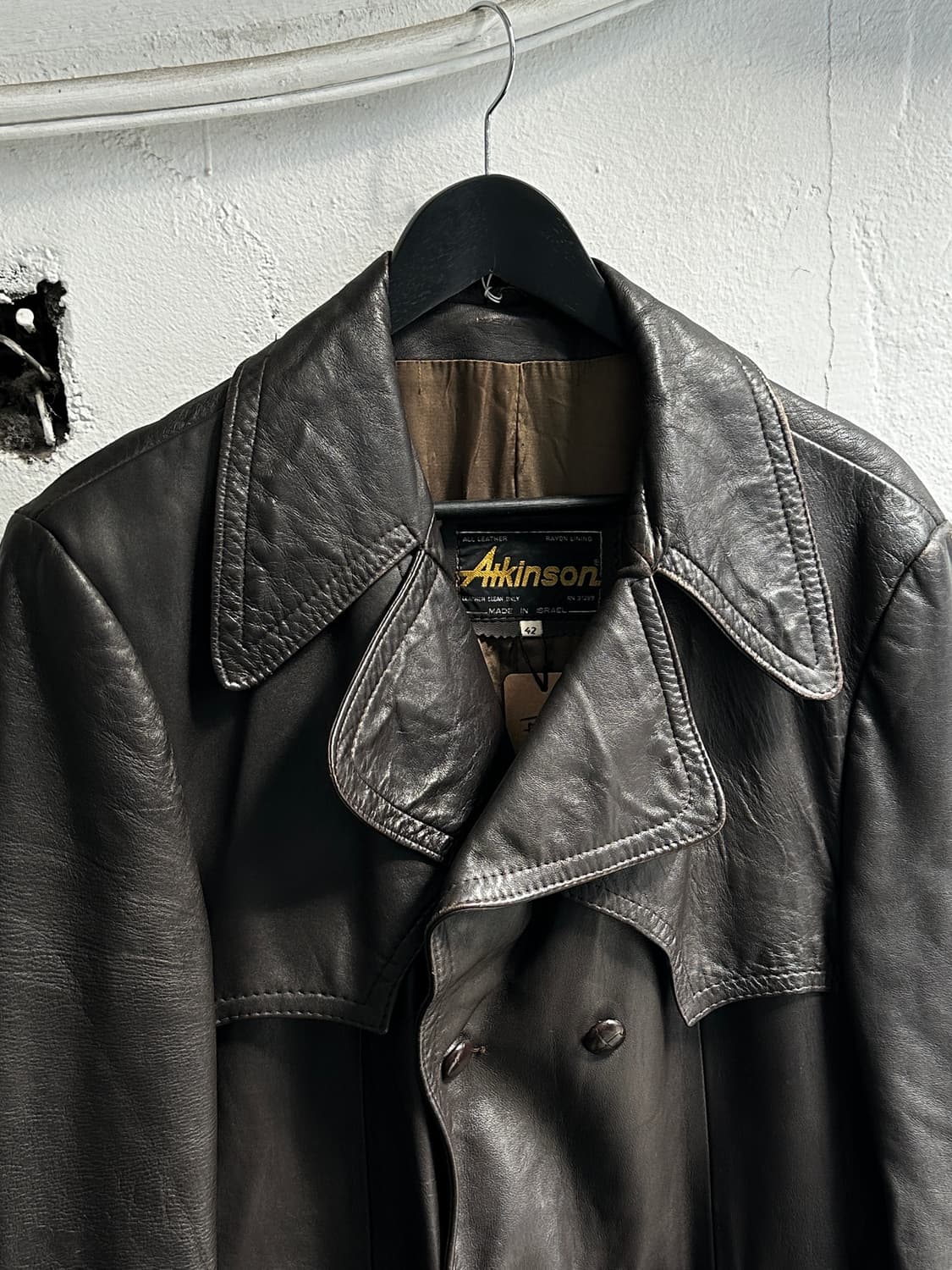 80’s 빈티지 브라운 레더 트렌치 코트 상품이미지5