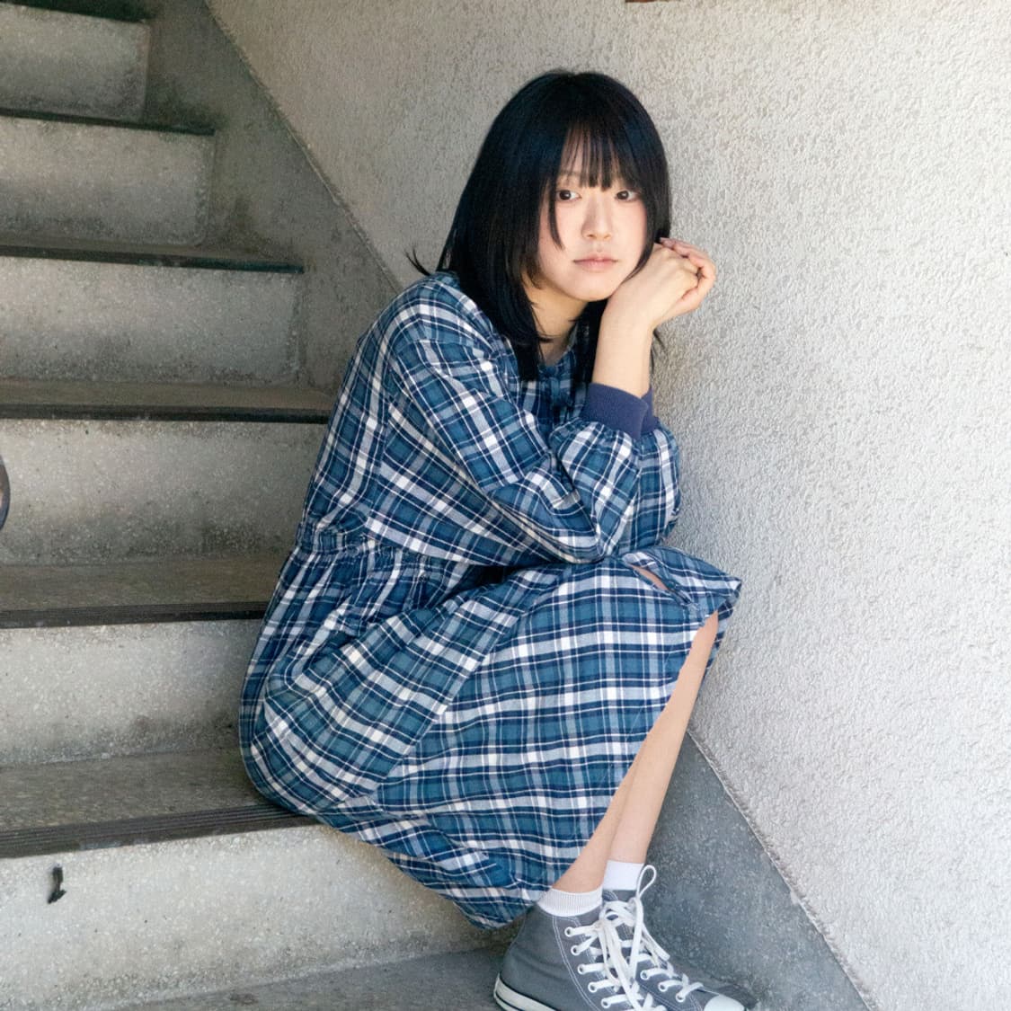 블루 코티지 체크 원피스 상품이미지1