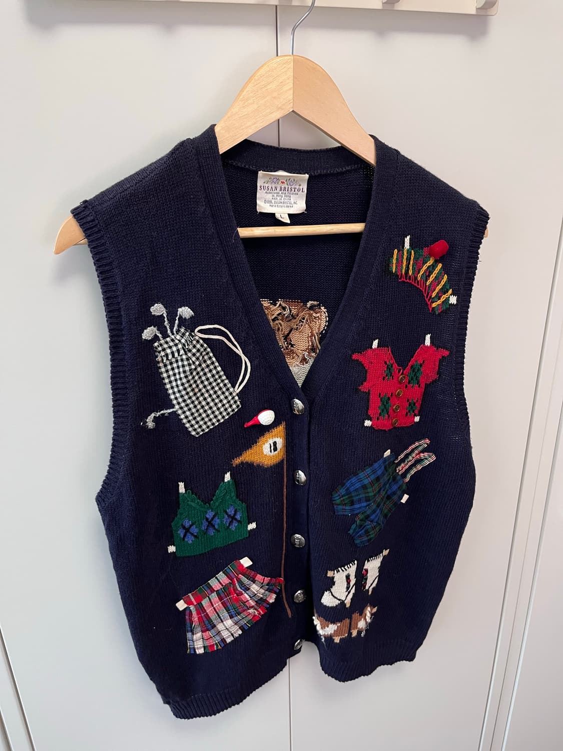 (Rare) Susan bristol 핸드메이드 자수 패치 니트 조끼 상품이미지6
