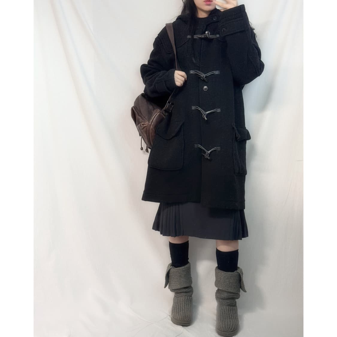 울 후드디 롱 더플 코트 상품이미지1