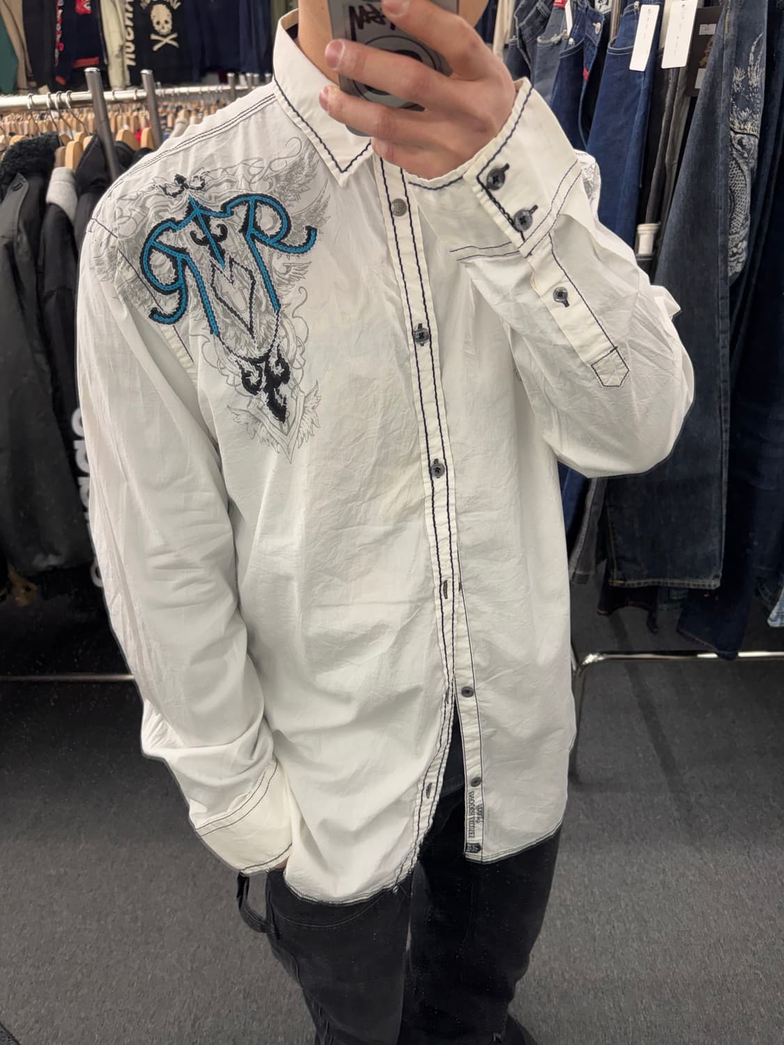 2XL)Roar 빈티지 자수 프리팅 긴팔셔츠 상품이미지1