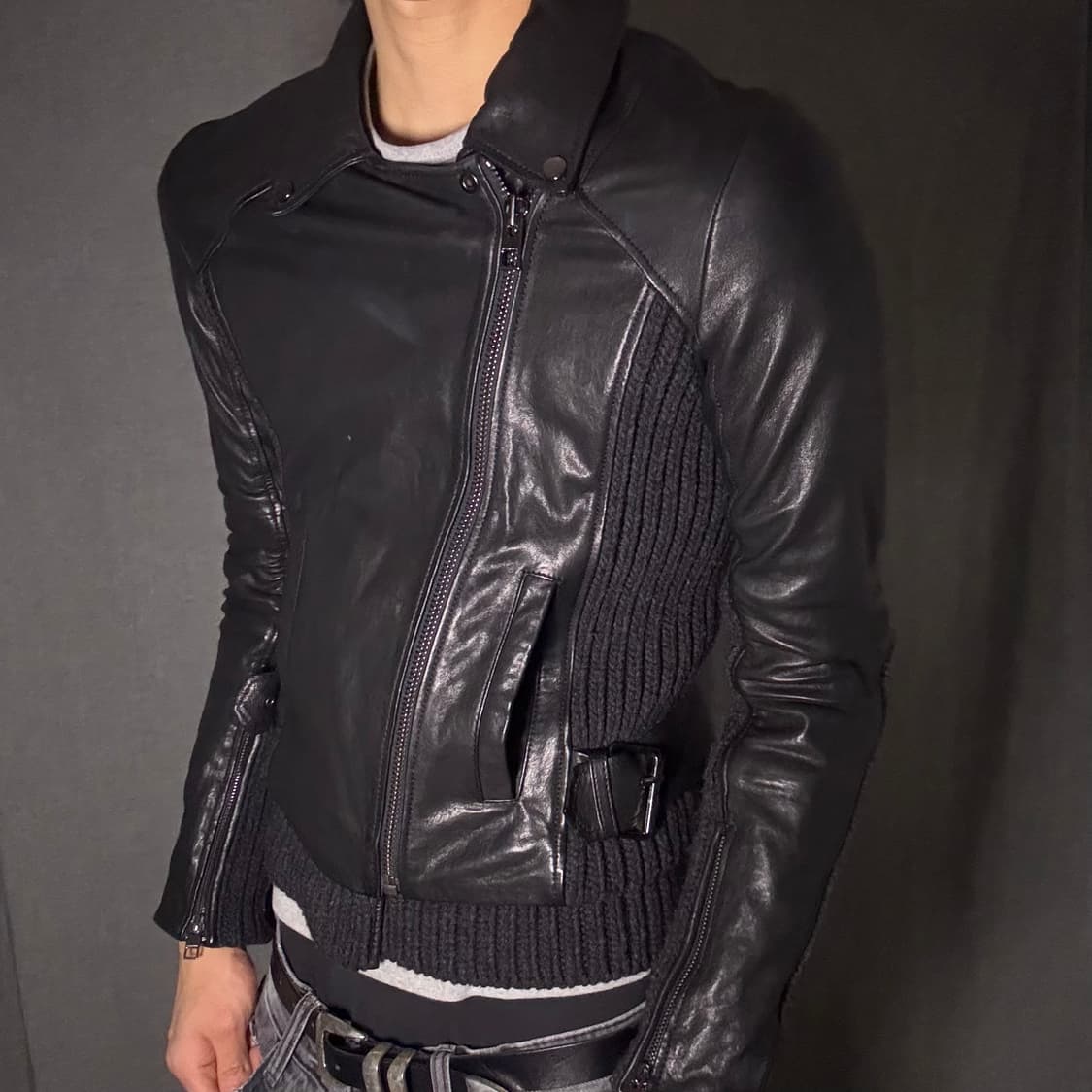 opium 양가죽 사선 집업 자켓 상품이미지3