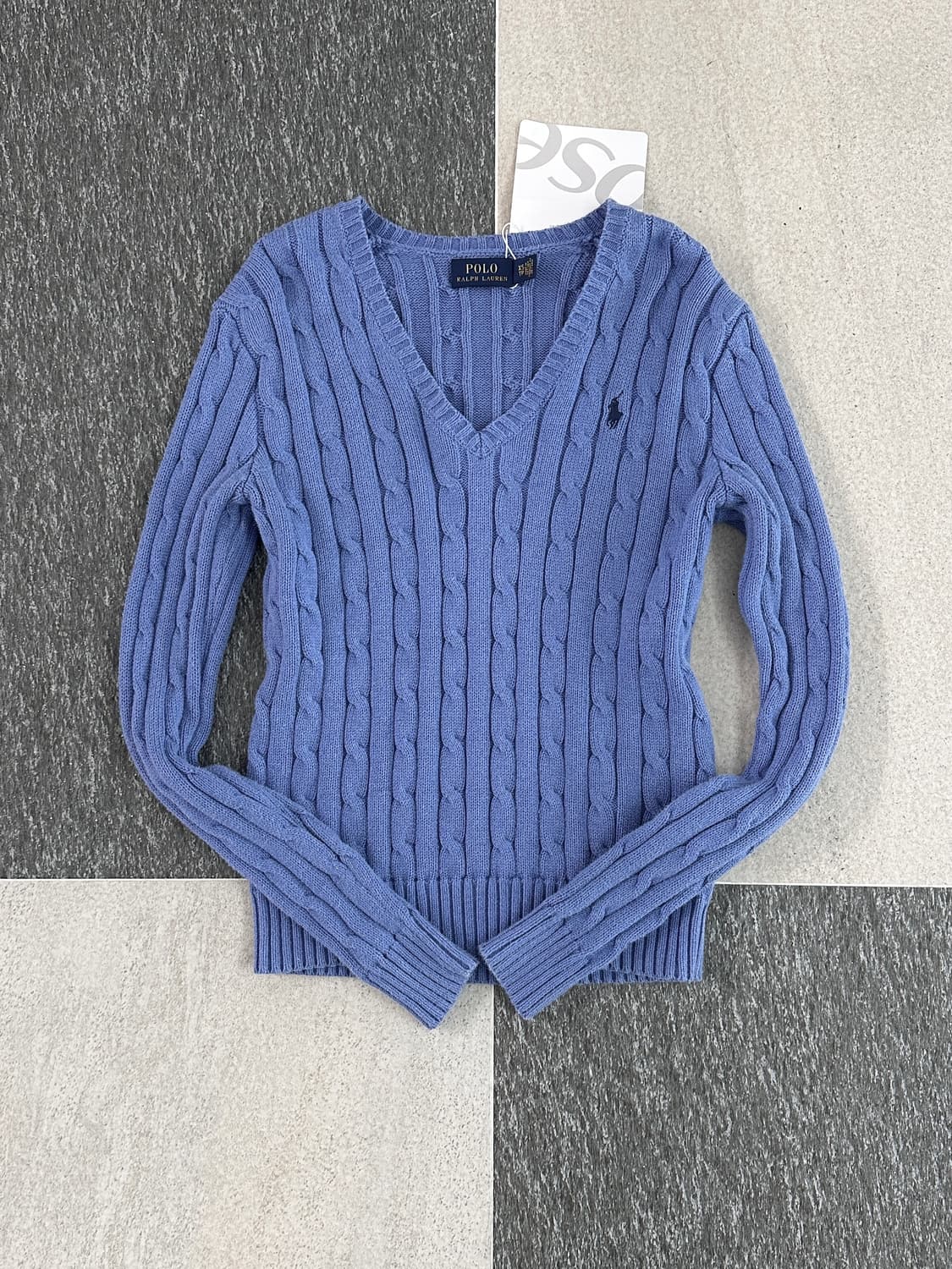 폴로 랄프로렌 스카이블루 V넥 케이블 니트  상품이미지1