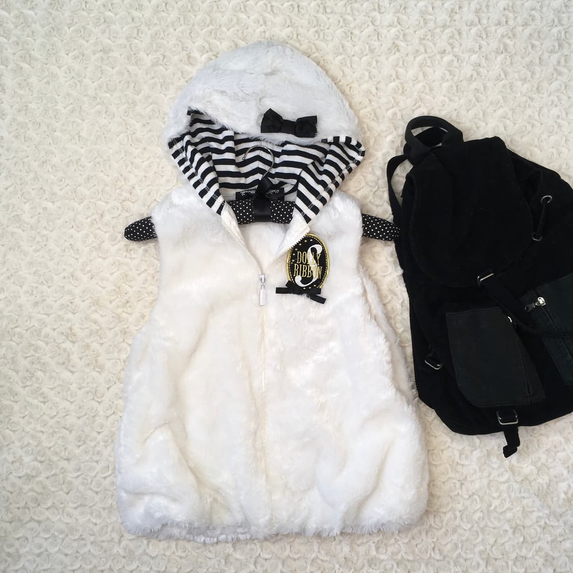 jpn vintage ivory fur stripe ribbon vest 상품이미지1