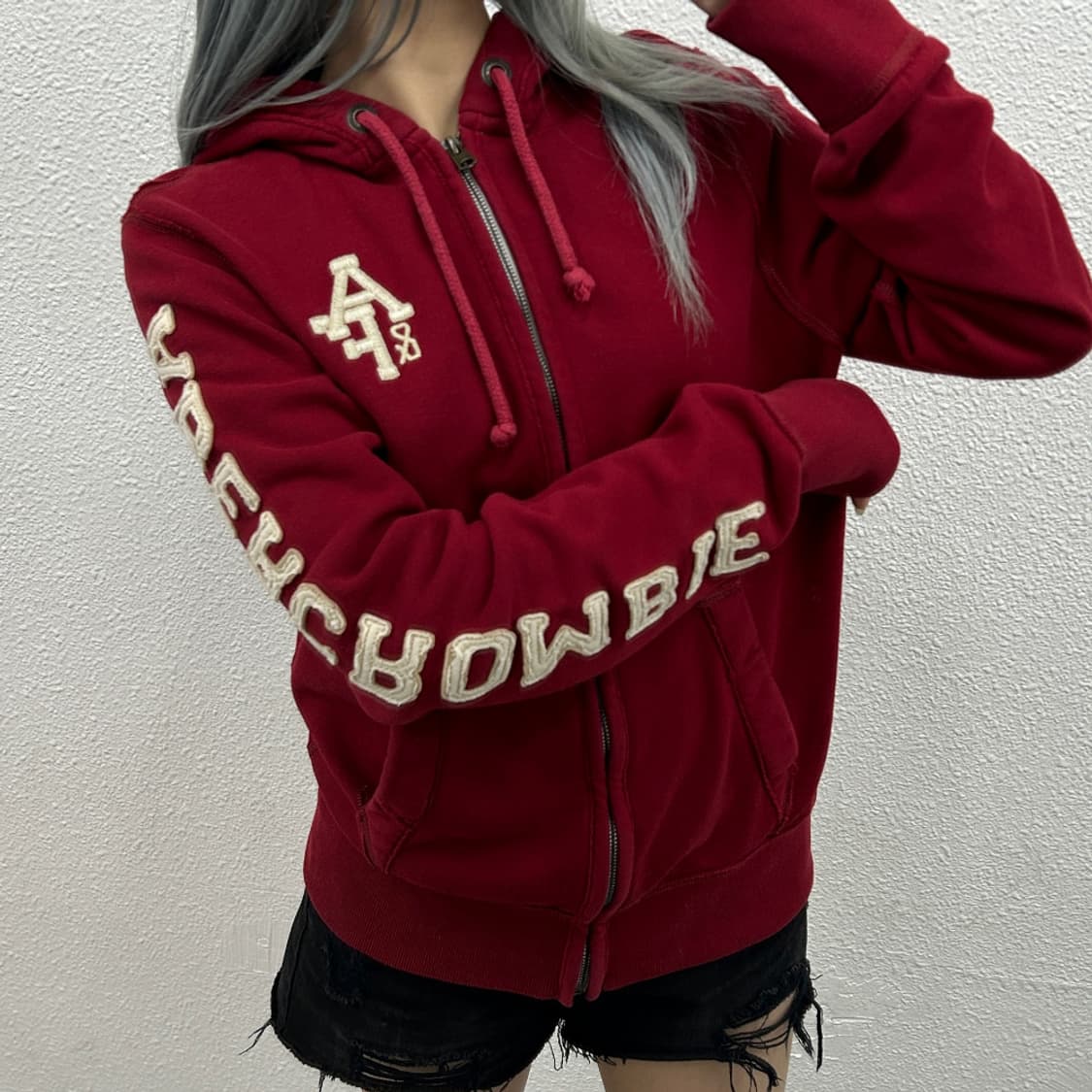 아베크롬비 사이드 패치 버건디 후드집업 S 상품이미지2