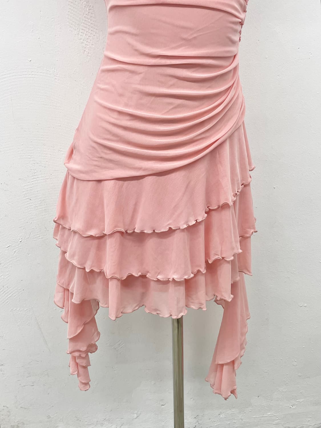 발레코어 핑크 셔링 캉캉 언발 원피스 상품이미지3