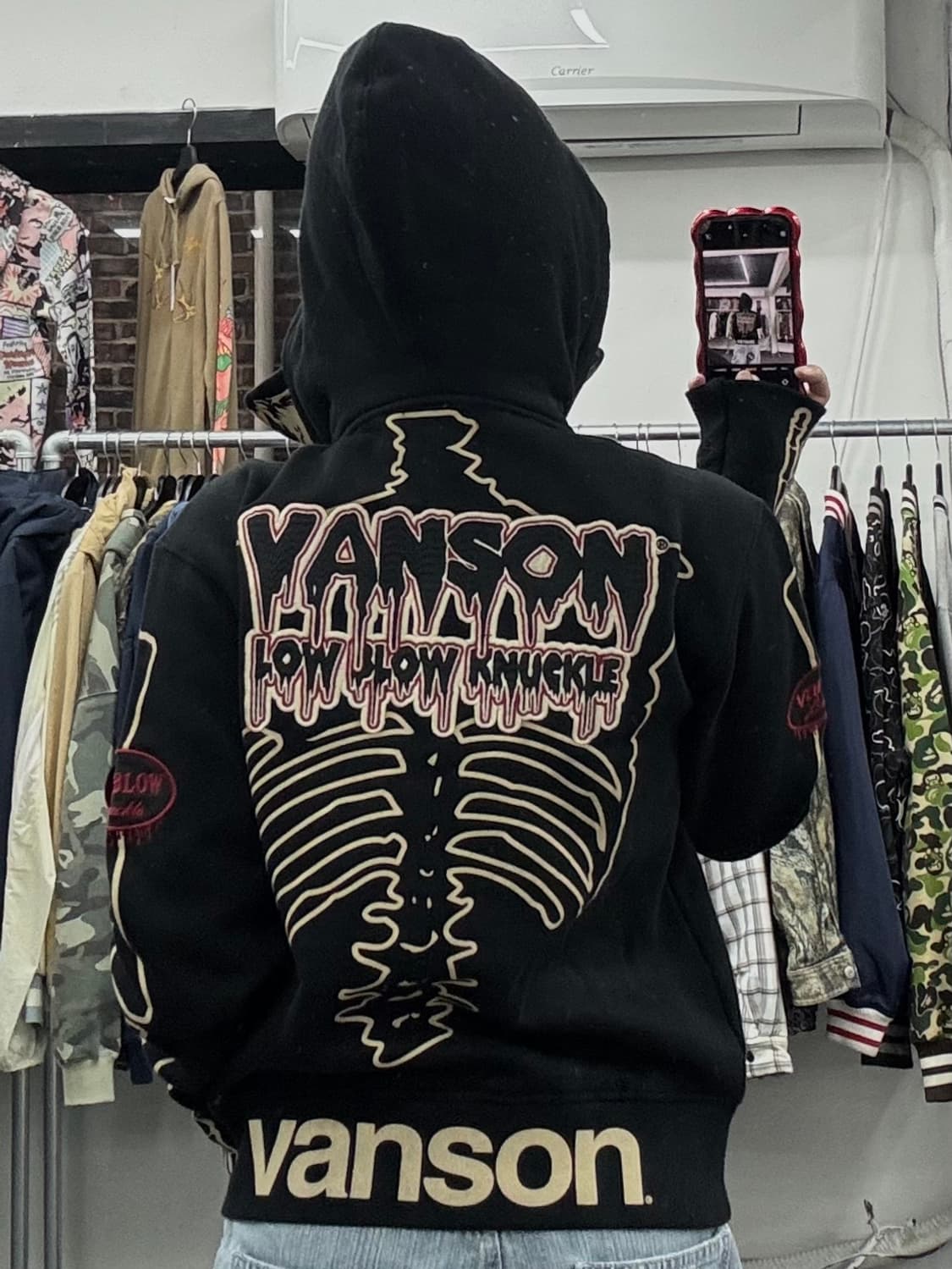 밴슨 레더 X 로우블로우너클 하이넥 스컬 집업 상품이미지5