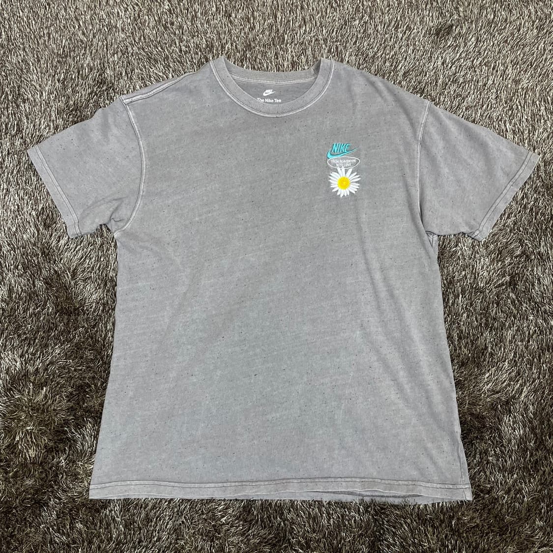 나이키 NIKE 오트밀 멜란지 플라워 자수 로고 반팔 티셔츠 XL 상품이미지1