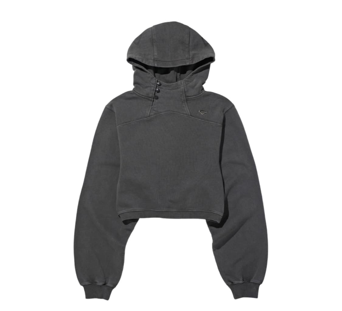 미스치프 사이드 버튼 업 크롭 후드 워시드 차콜 상품이미지1