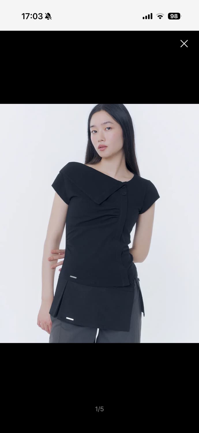 미세키서울 Folding collar shirring top BLACK  상품이미지2