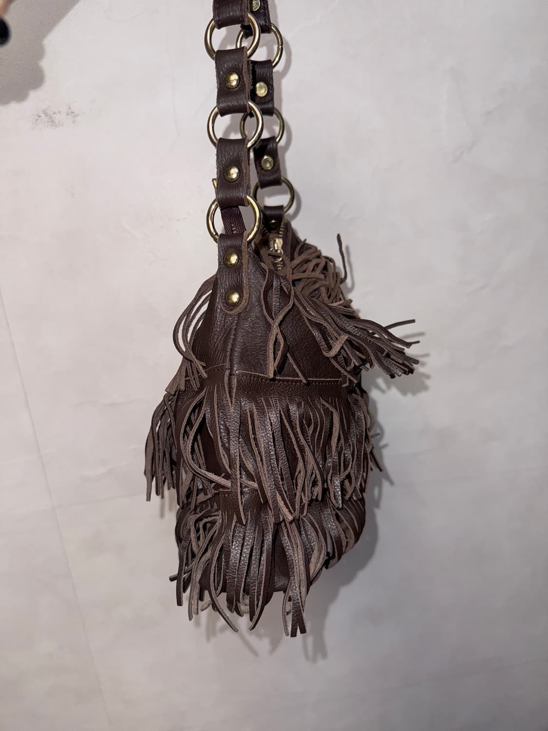 Dark brown western fringe shoulder bag 상품이미지3