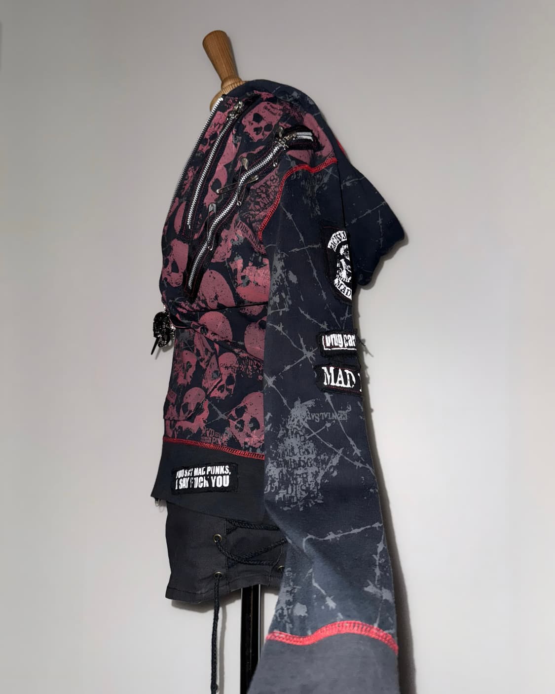 매드펑크 레드블랙 펑크 해골 후드집업 상품이미지8