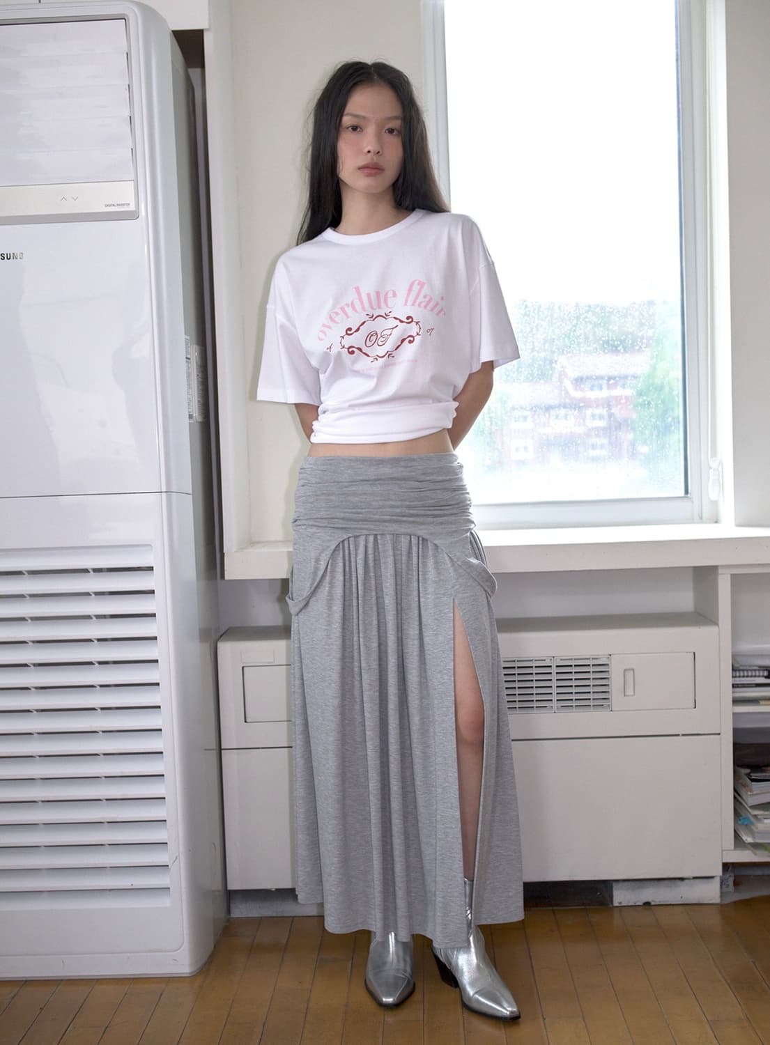 오버듀플레어DRAPED TURN OVER SKIRT_MELANGE GRE 상품이미지3