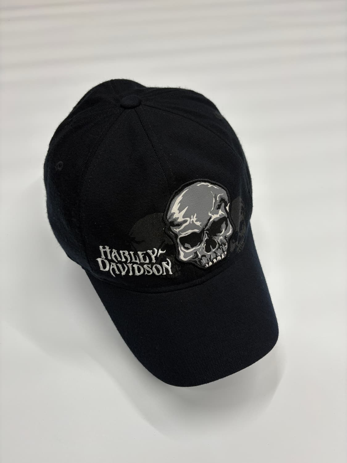 Harley Davidson 할리데이비슨 스컬 자수 블랙 볼캡 모자 상품이미지1