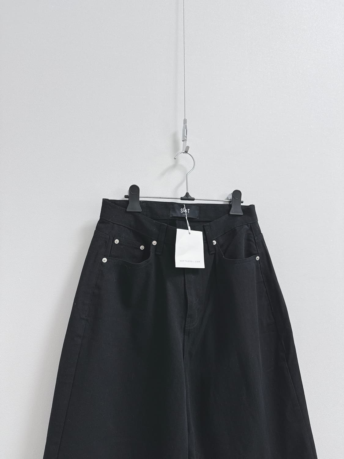 소프트서울 라인 워싱 와이드 데님 코튼 팬츠 블랙 상품이미지4