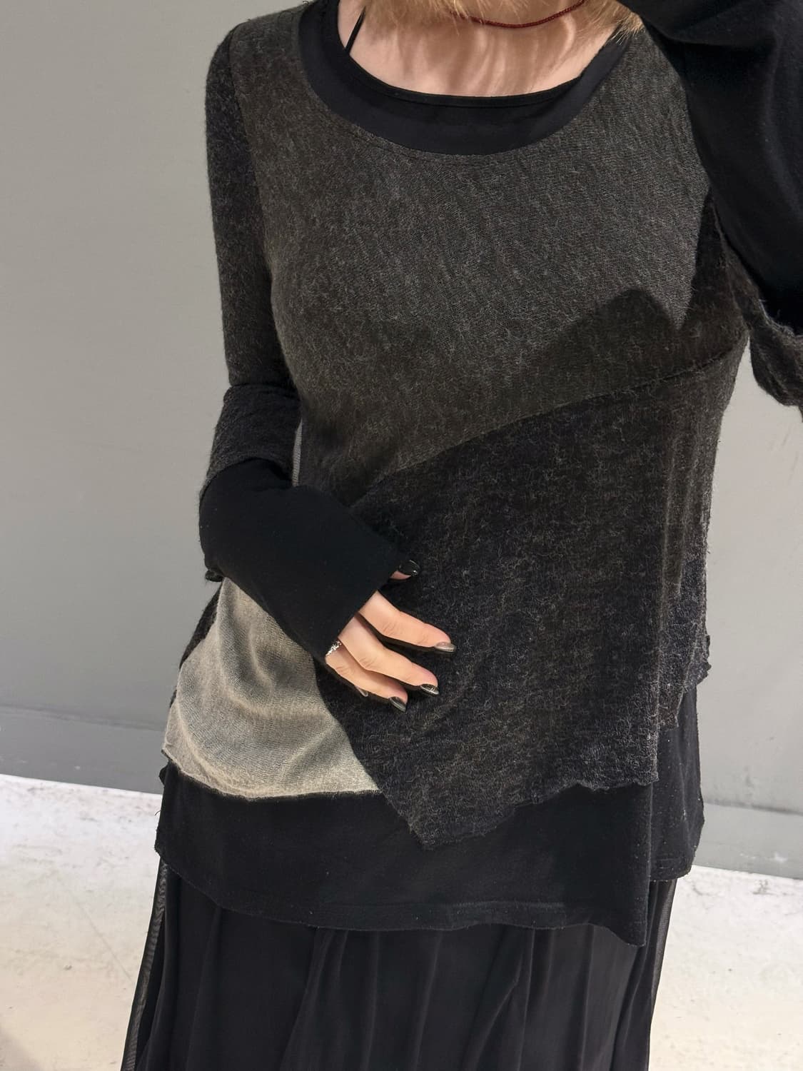 patchwork design layered long sleeve 상품이미지3