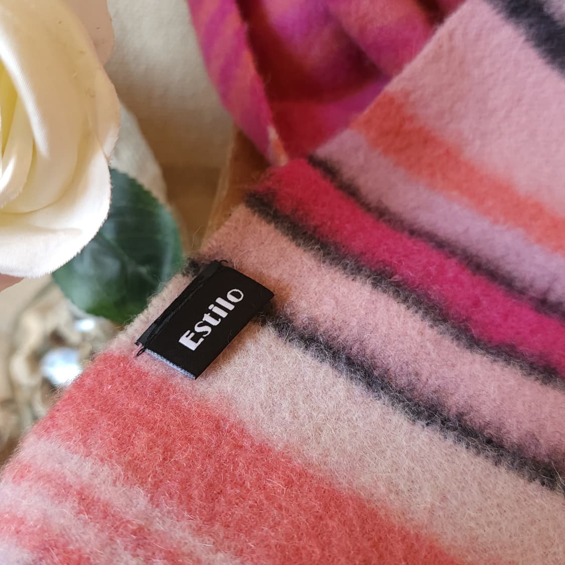 Estilo 핑크 스트라이프 캐시미어 울 머플러 목도리 상품이미지3