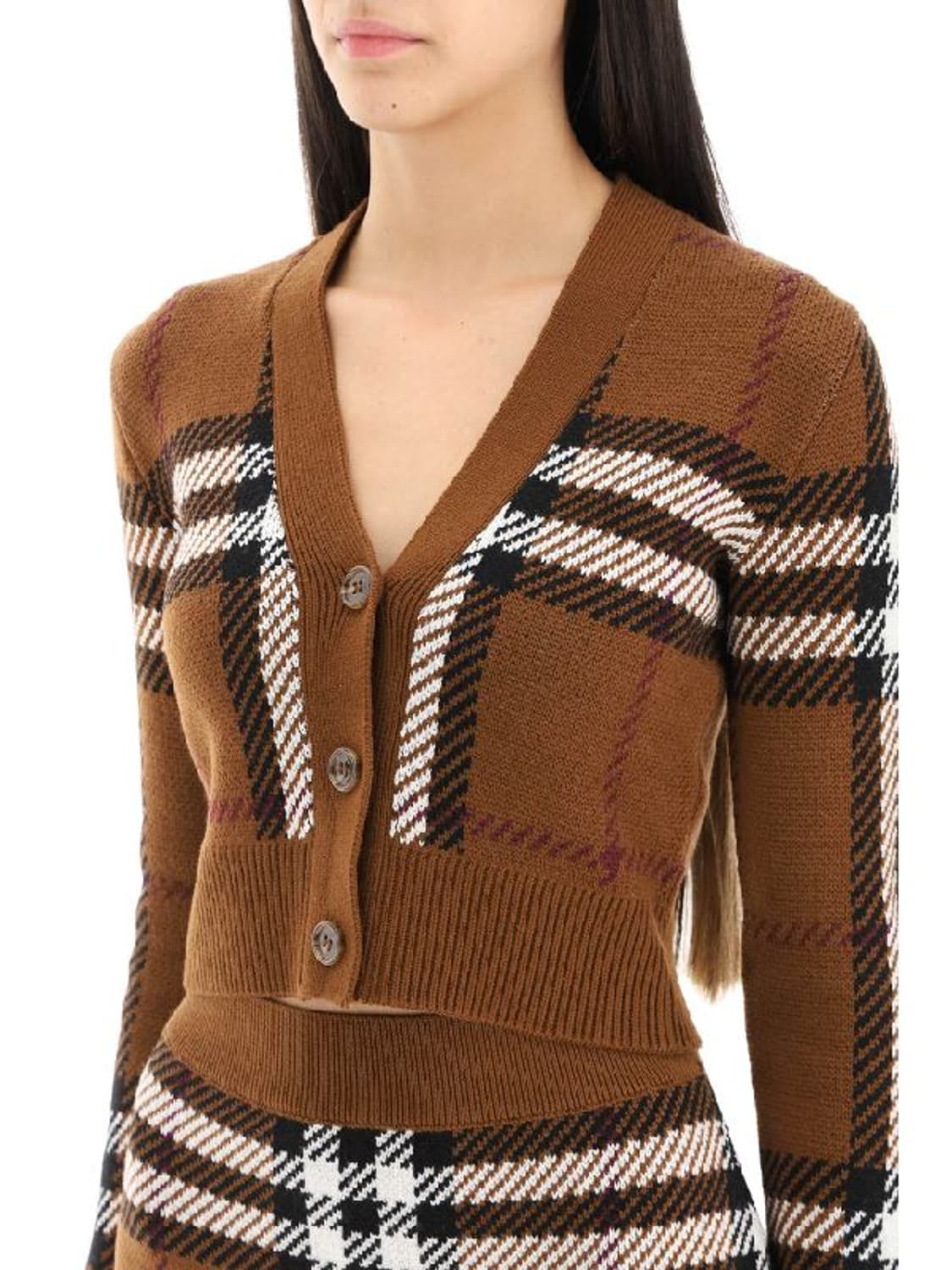 버버리 크롭 체크 브라운 가디건 XS 상품이미지1