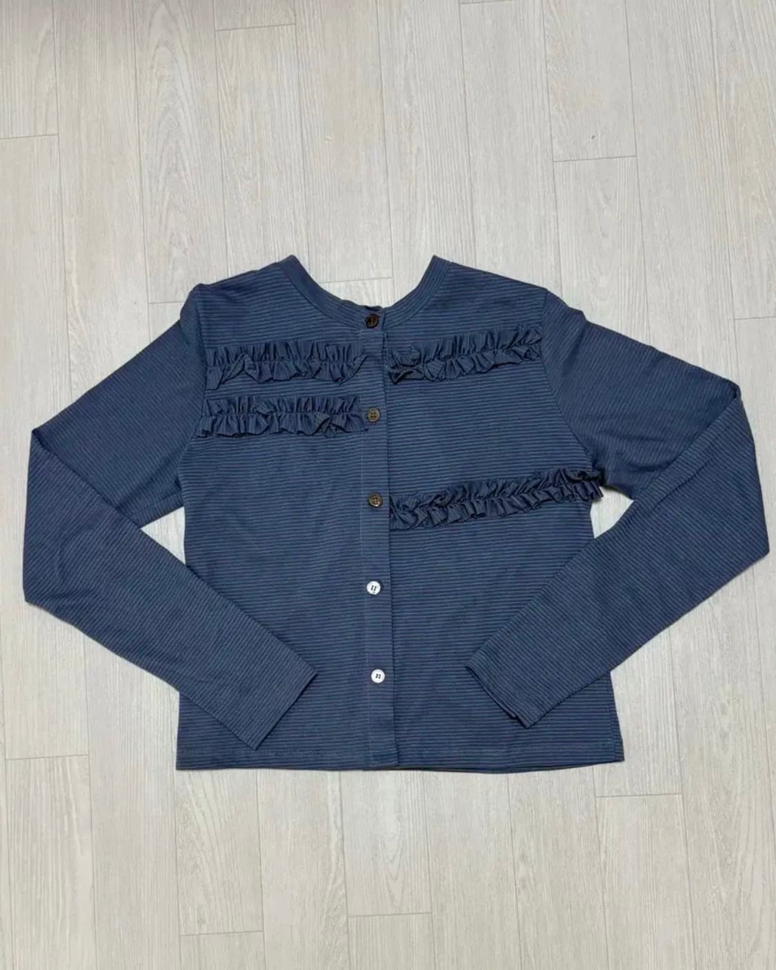 마조네 스트라이프 프릴 가디건 블루 상품이미지1