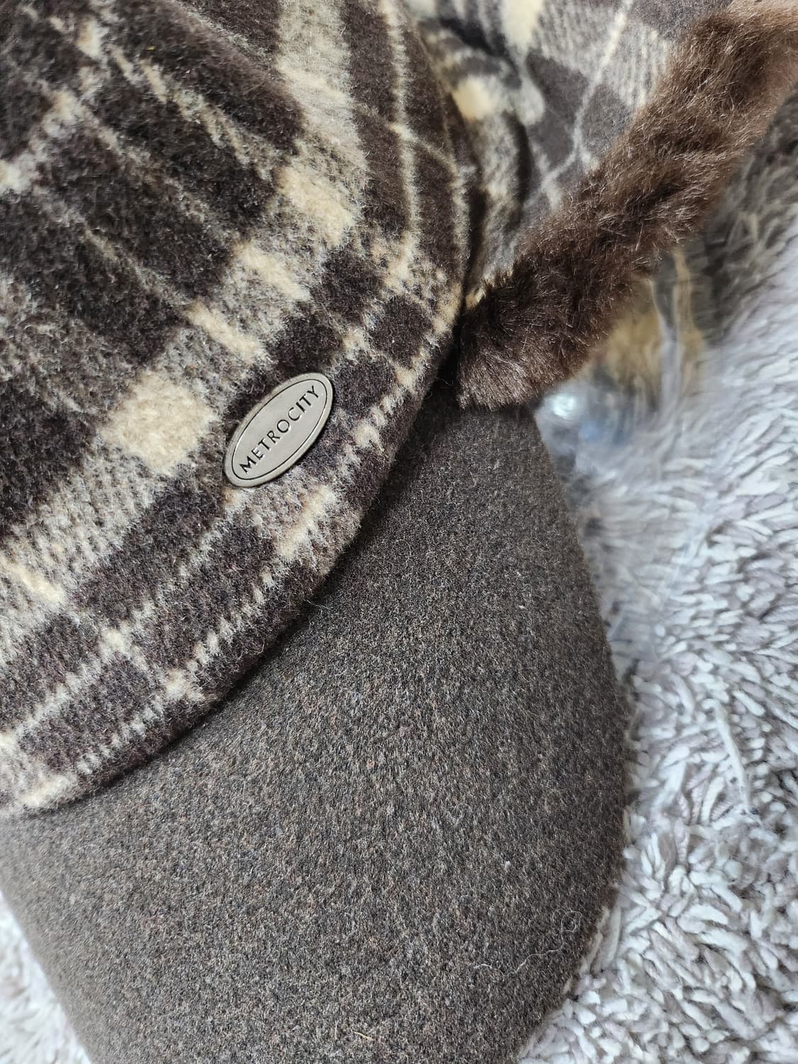 메트로시티 체크 귀달이 모자 새제품급 상품이미지3