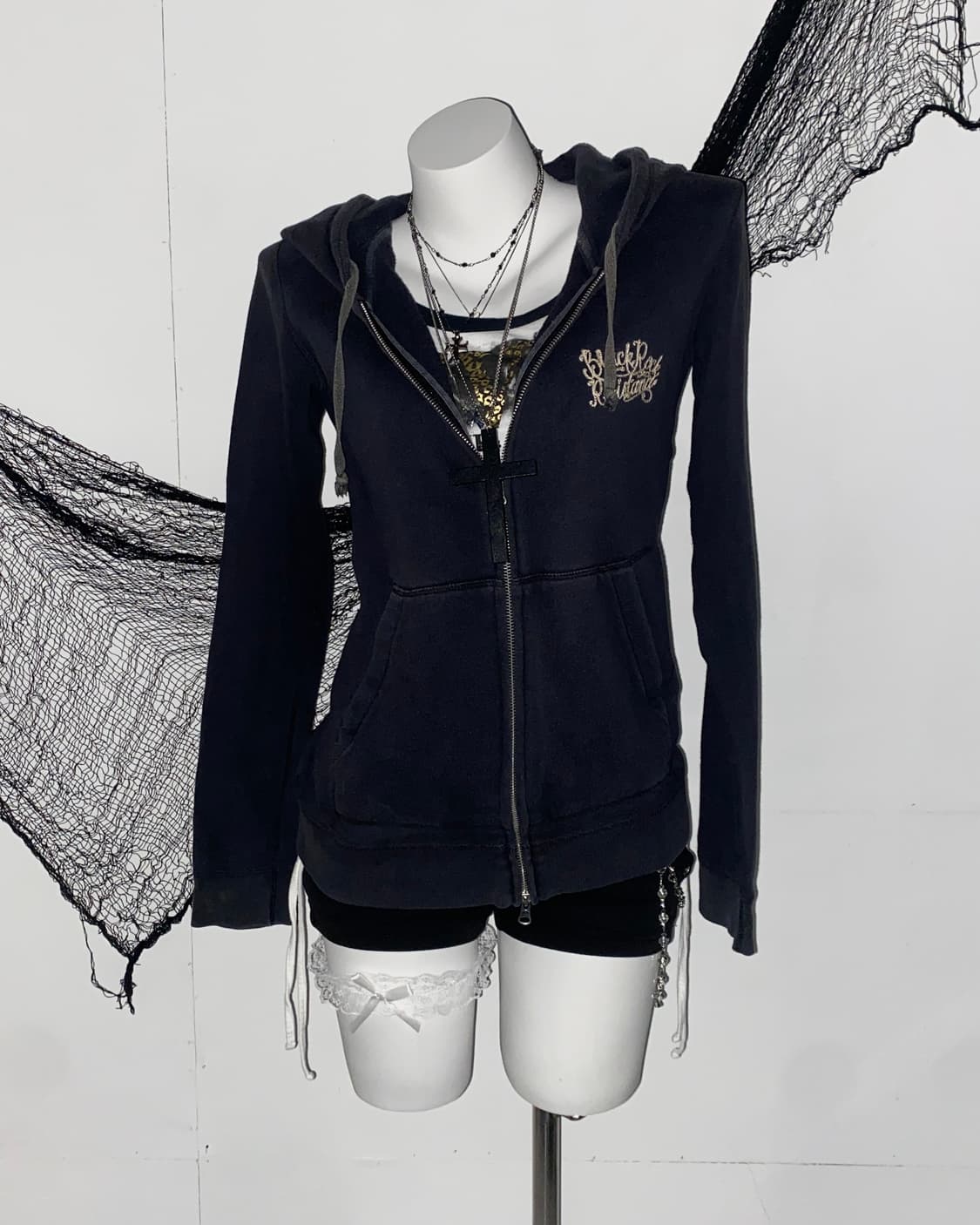 ꒰ঌ 펑크 스컬 딥네이비 투웨이 후드집업 ໒꒱ 상품이미지2