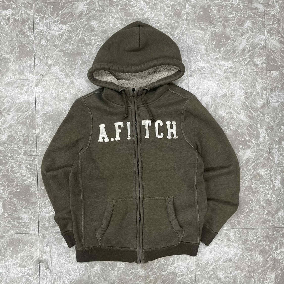 아베크롬비 y2k 울프죠 카키 양털 대장급 후드집업 희귀져지(M) 상품이미지2