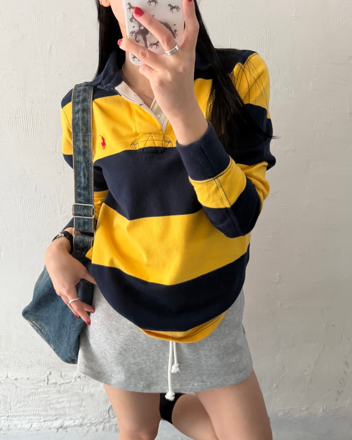 Polo 폴로 랄프로렌 레드포니 옐로우/네이비 단가라 럭비셔츠 상품이미지1