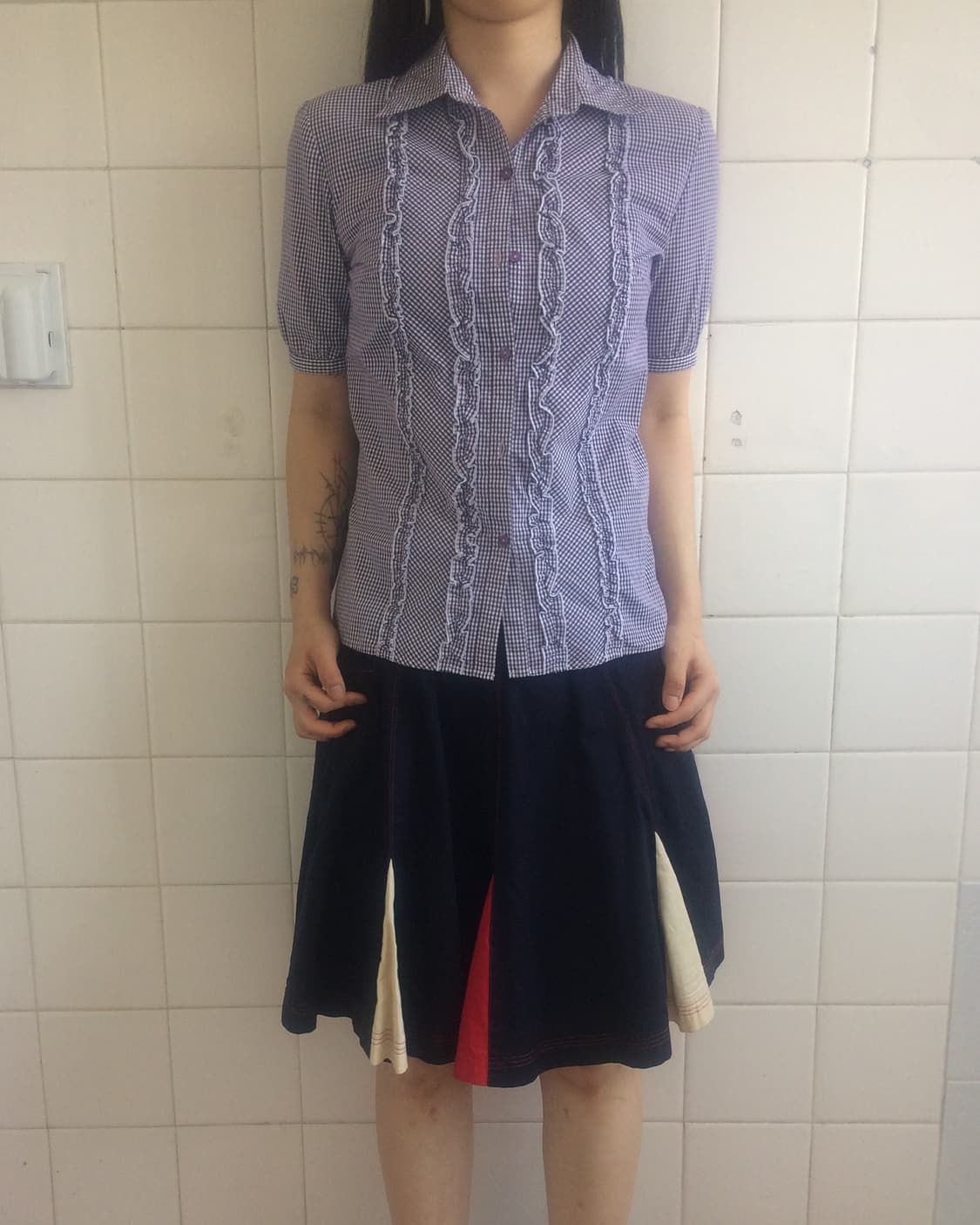 Stitch point flare midi skirt 상품이미지5