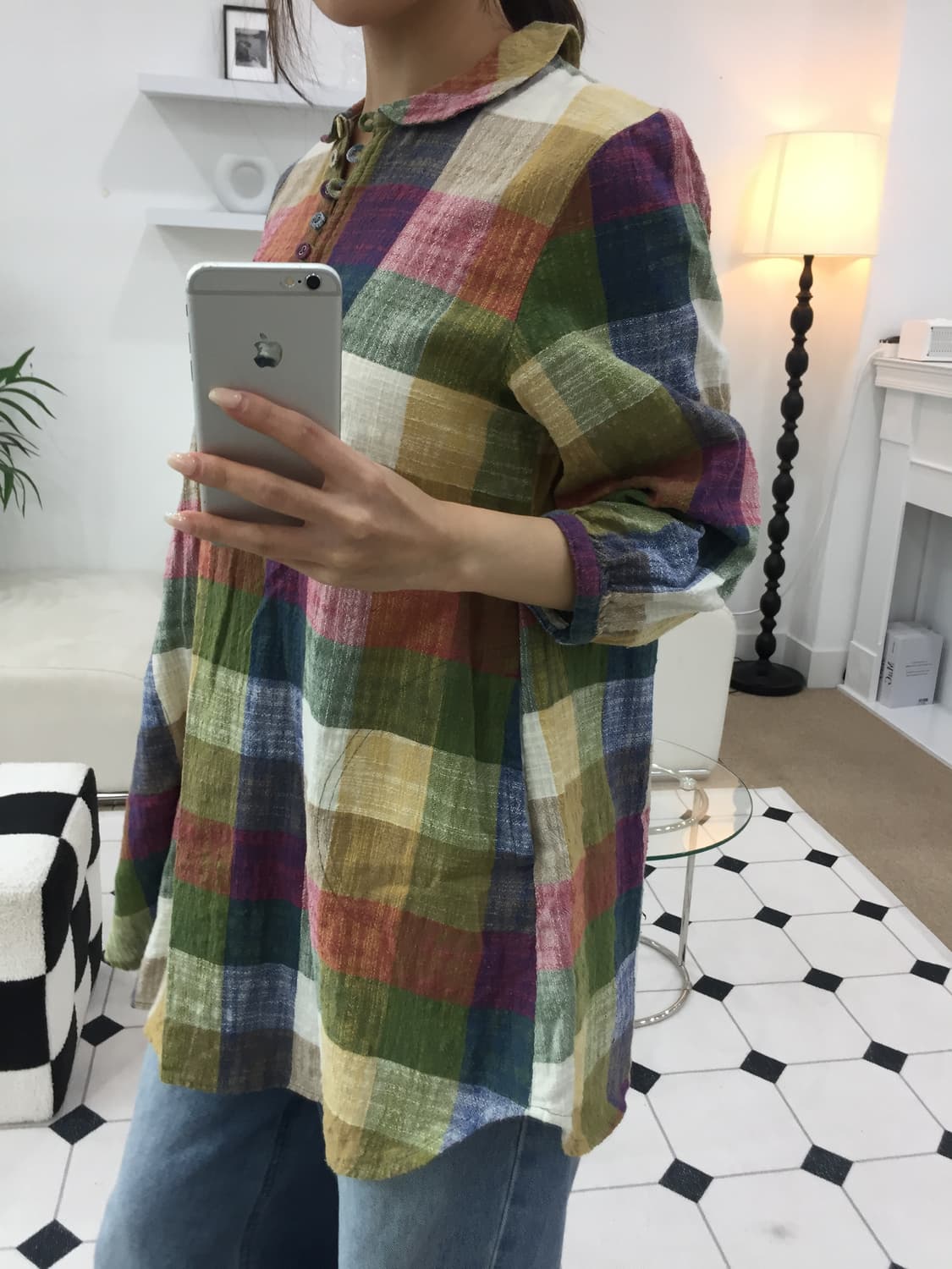 모리걸 단추 레이어드 체크원피스 상품이미지5