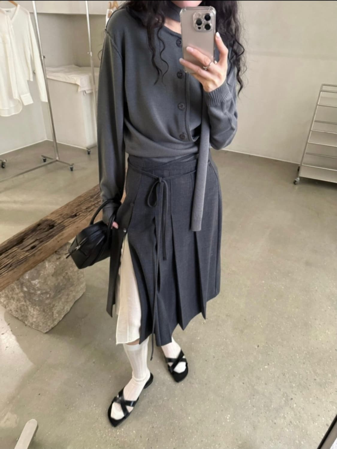 레이크사이드 미이우 레이어드 플리츠 스커트 차콜 S 상품이미지1