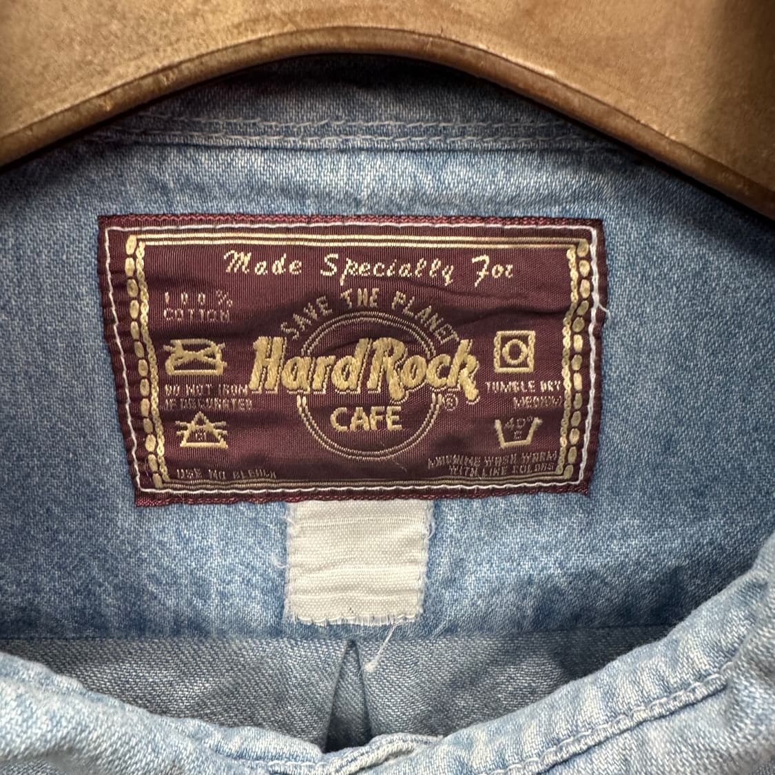 90s 하드락 카페 데님 셔츠 전면 원포켓 로고 포인트 연청 상품이미지6