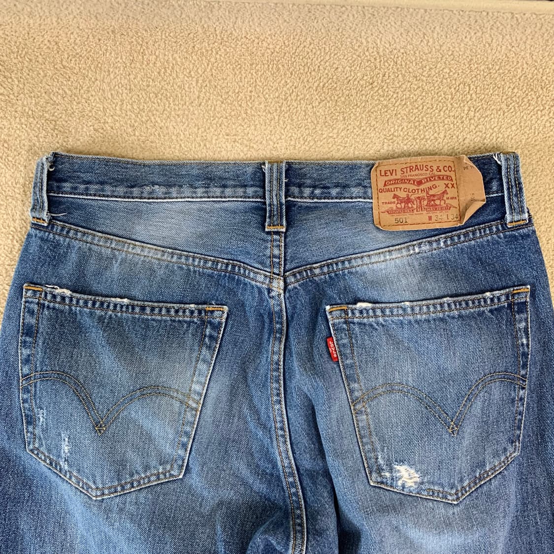 빈티지 리바이스 501 워싱 데님팬츠(34사이즈) 남자청바지 중청 상품이미지4