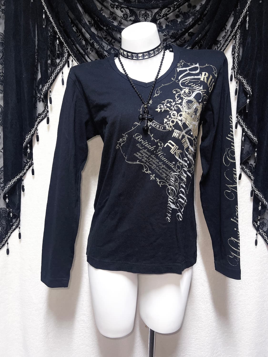 레터링 프린팅 브이넥 롱슬리브리스 긴팔탑 오네갸루 고스펑크 y2k 와투케 상품이미지7