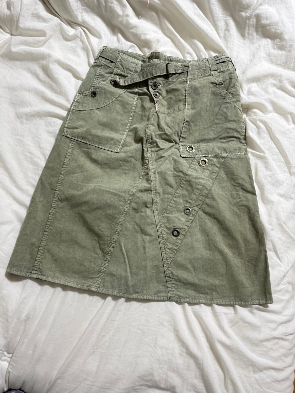 빈티지 아일렛 벨티드 스커트 카키 상품이미지1