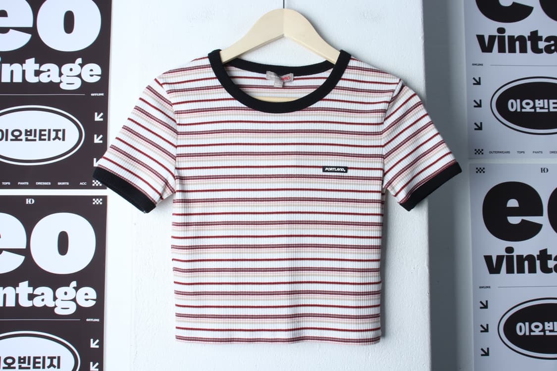 W(S) 스파오 반팔 티셔츠 스트라이프 크롭 컬러믹스-H32263 상품이미지2