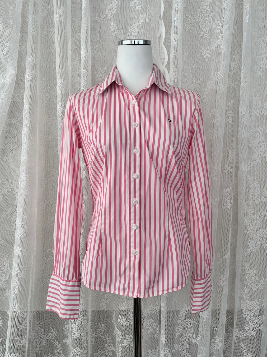 4) 타미힐피거 클래식 여성 스트라이프 셔츠 핑크 상품이미지1