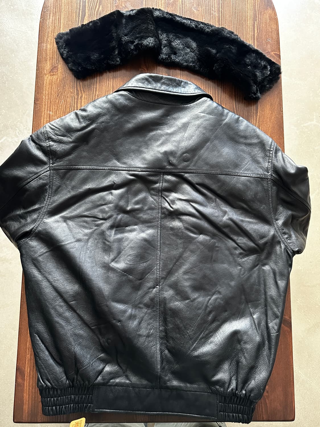 Parkland 빈티지 블랙 퍼 카라 레더 블루종 자켓 상품이미지4