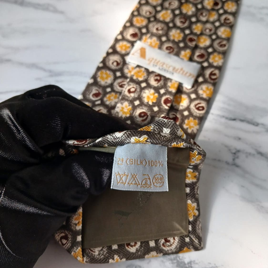 아쿠아스큐텀 실크 브라운 패턴 넥타이 9.4cm A+등급 e866 상품이미지10