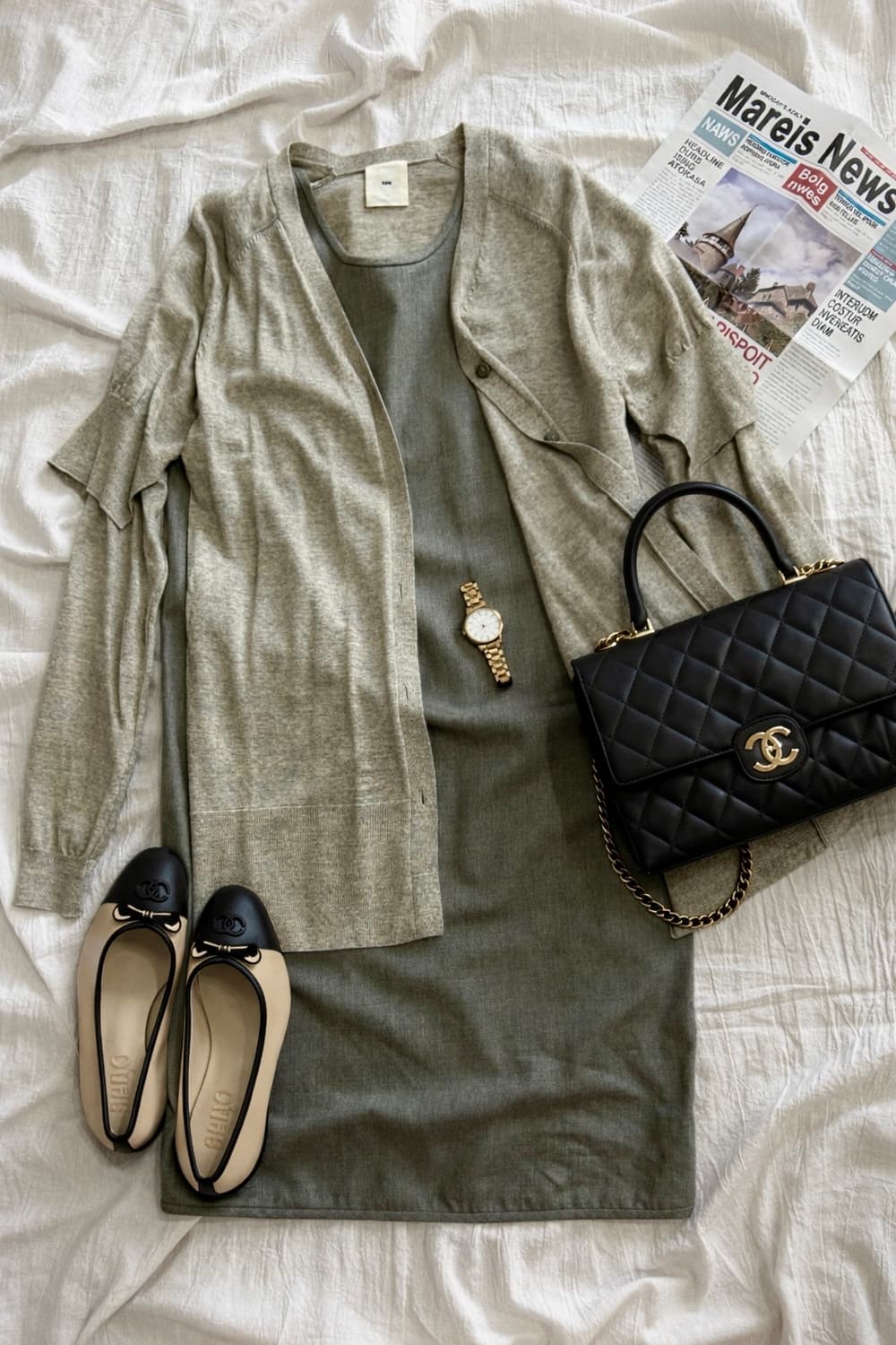 구호(KUHO) 정품 | 모 100% 니트 가디건 & 원피스 세트 상품이미지1