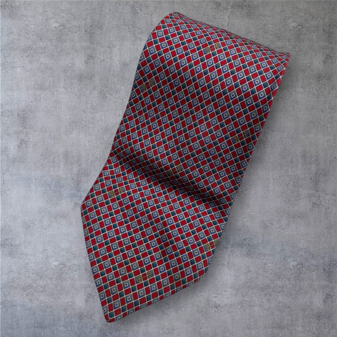 셀린느 Celine 레드 네이비 기하학 패턴 실크 넥타이 상품이미지6
