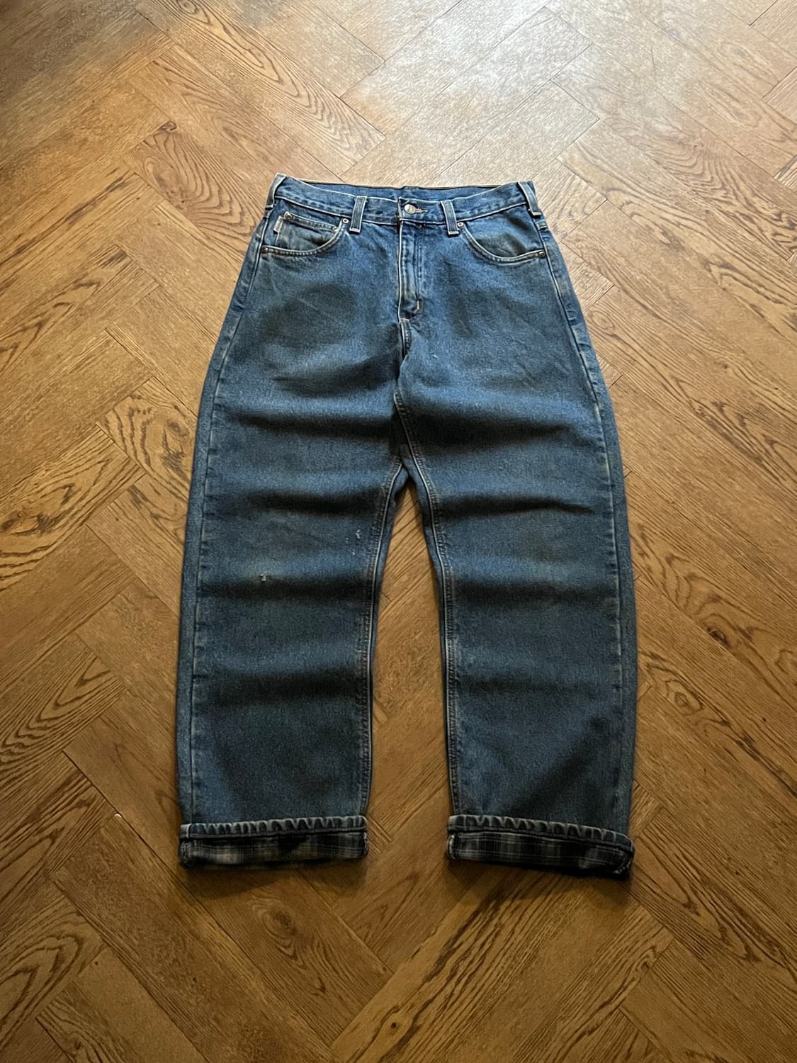 [30]칼하트 USA 체크 라이닝 워크 데님 팬츠 상품이미지1