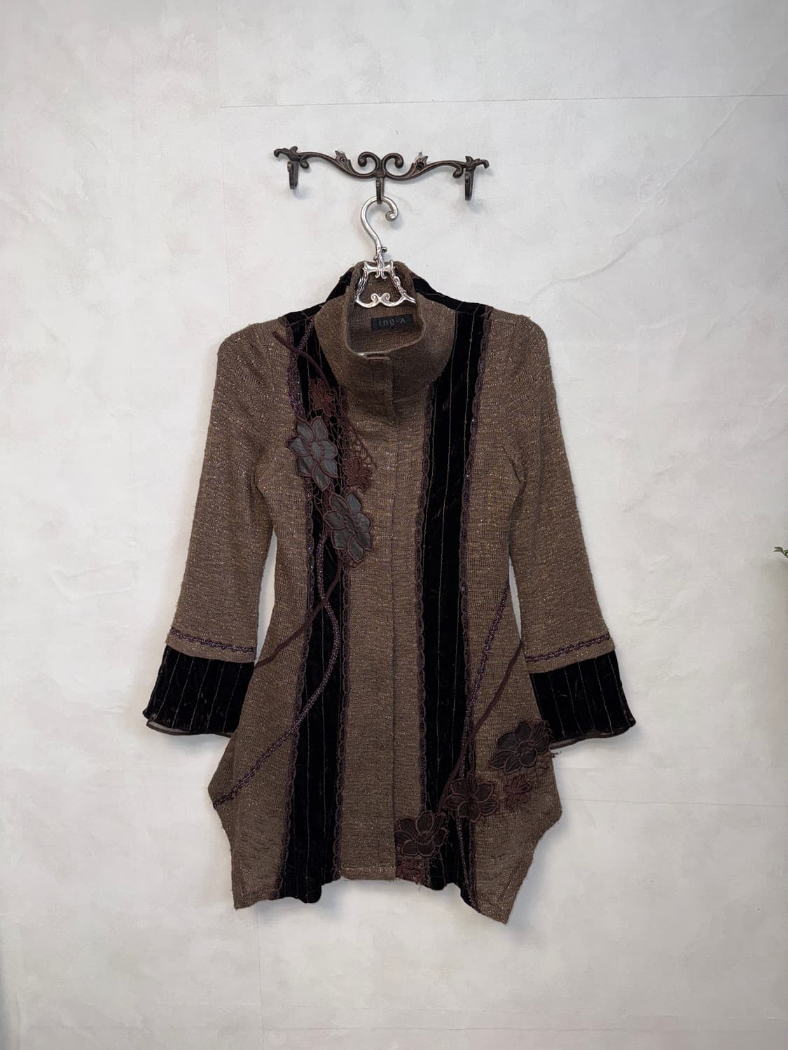 Brown oriental flower velvet knit ops 상품이미지4